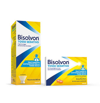 Confezioni di Bisolvon Tosse sedativo: sciroppo e pastiglie gommose contro la tosse secca